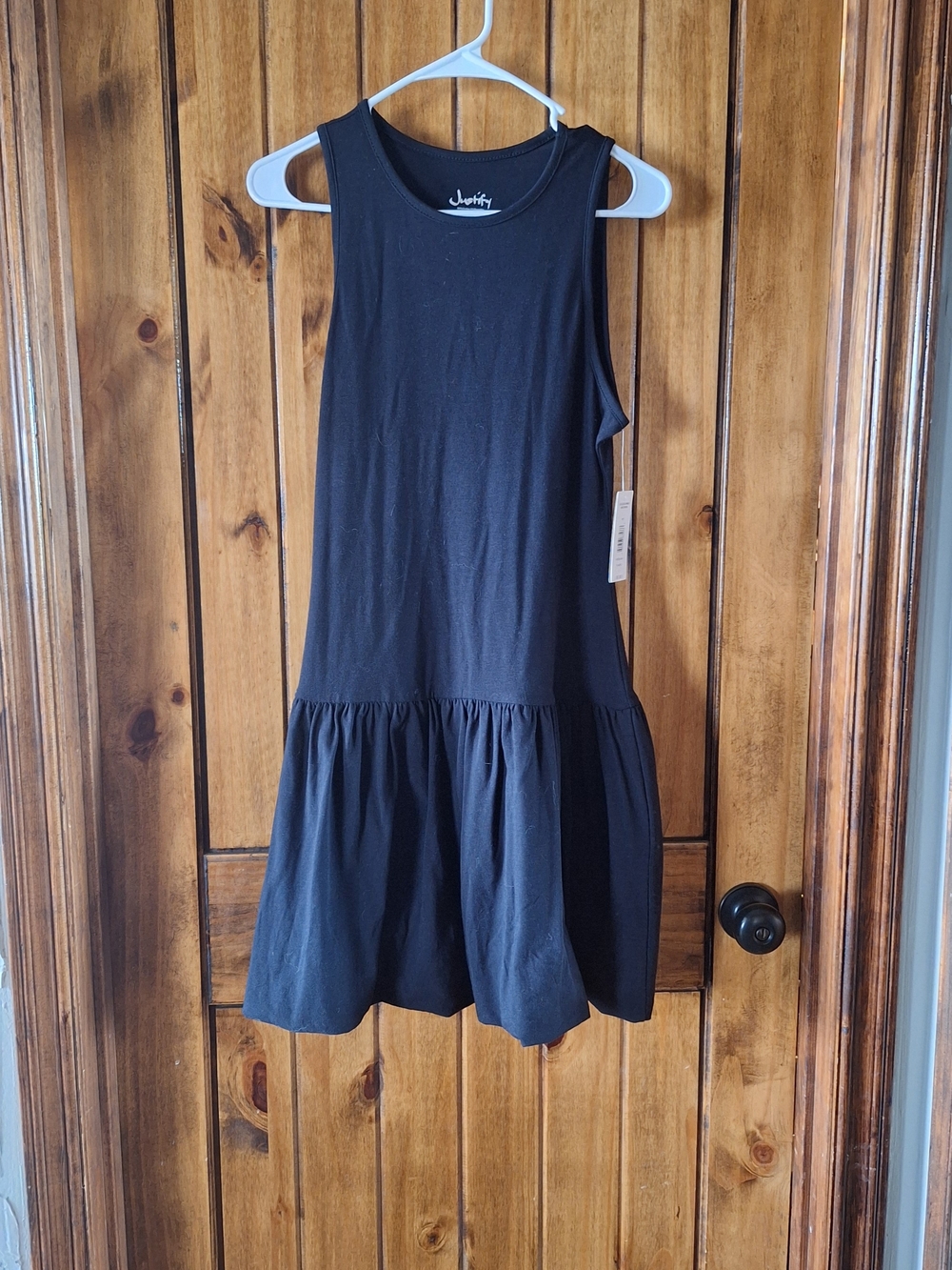 Justify Black Sleeveless Ruffle-Hem Casual Dress